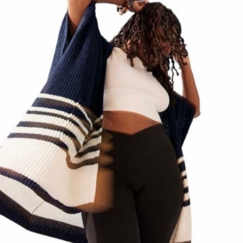 NWT Aerie Navy White Striped Cardigan Open Knit Oversized Cozy XS Small